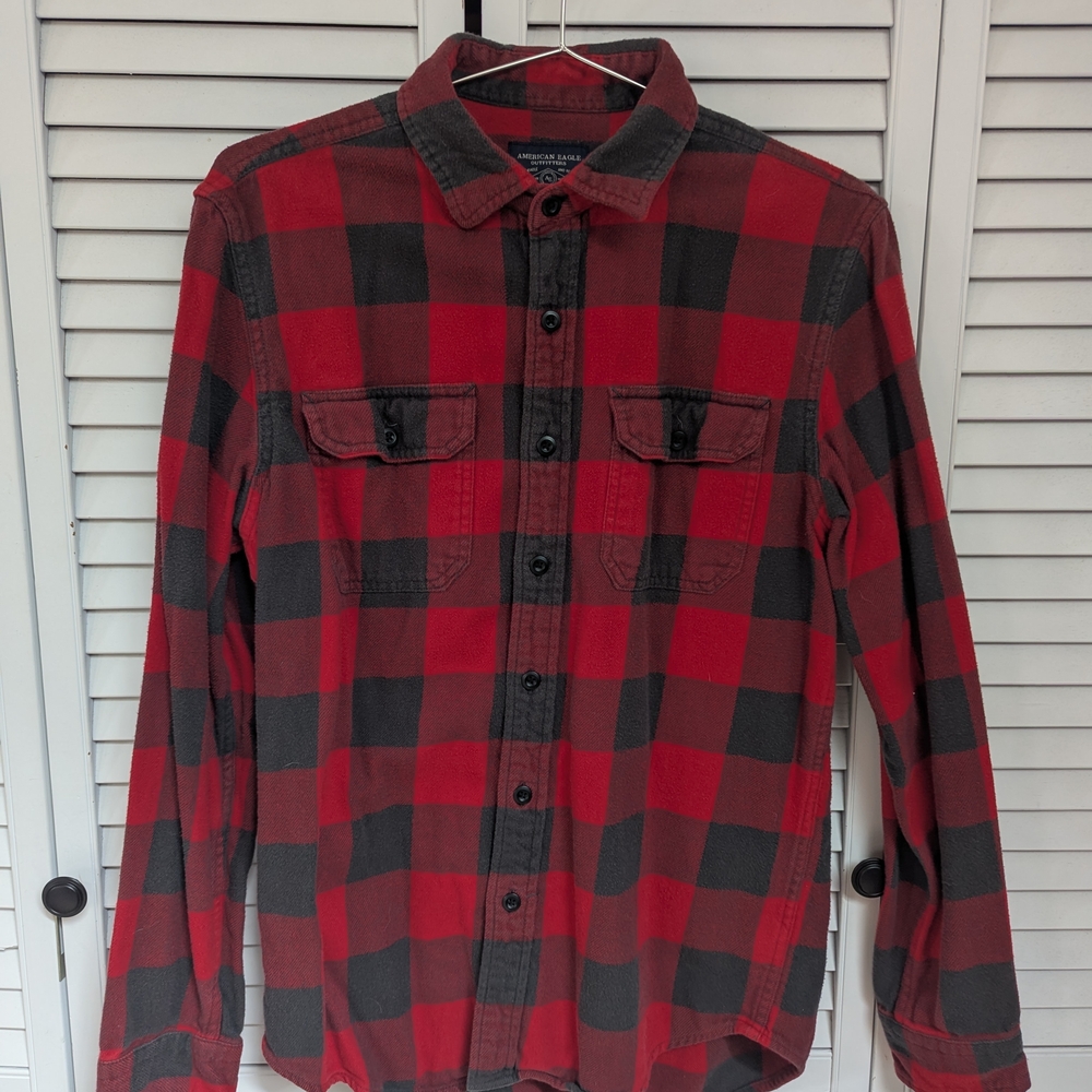 Men's Red and Black Plaid Shirt